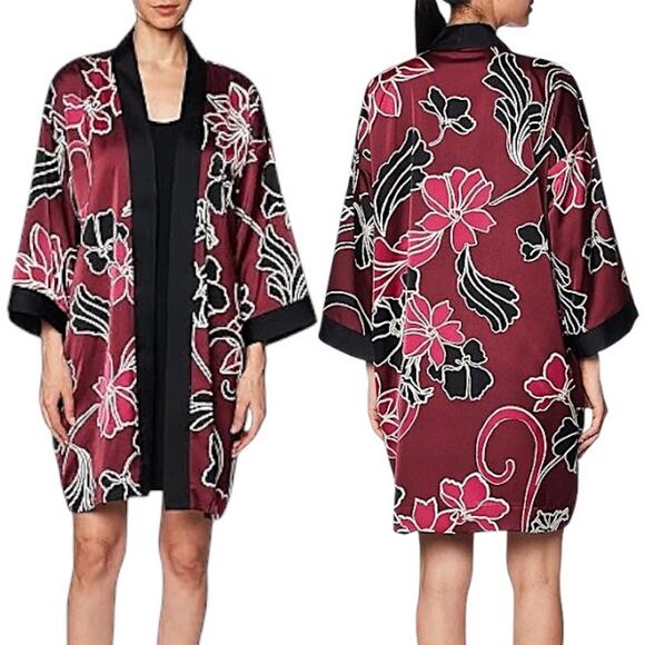 Chico's Travelers Floral Printed Kimono Jacket Deep Chianti Size L/XL - Picture 1 of 11